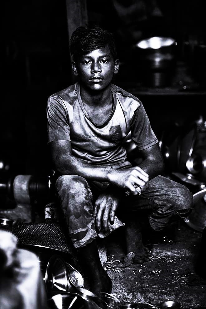 Portrait of a child at manual work